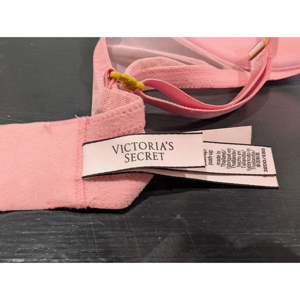 Victoria's Secret 38DD Sexy Lace Push Up Bra Pink Flower mesh underwire NWOT